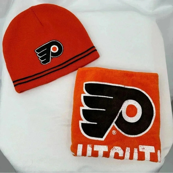 Philadelphia Flyers Knit Hat Towel One Size Orange Fan Gear - Picture 1 of 9